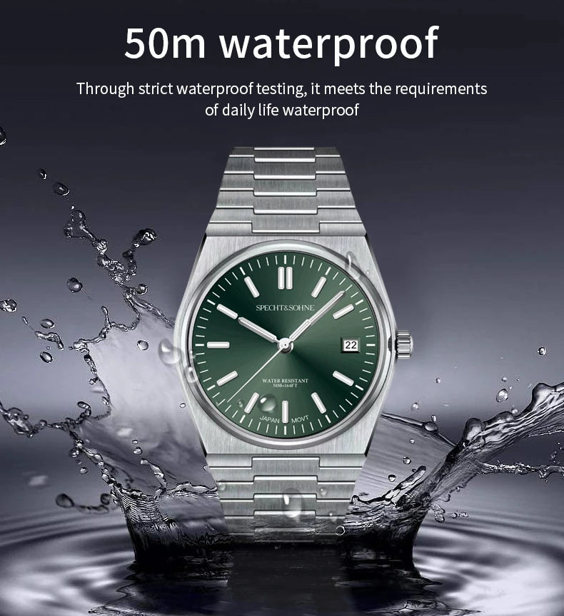 2025 SPECHT&SOHNE New Rubber Strap Fashion Quartz Watches For Men Stainless Steel Watch Ice Blue Luminous Sapphire Crystal 5BAR