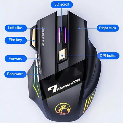 Wireless Bluetooth Mouse Rechargeable 7 Button RGB Gaming Mouse Gamer Ergonomic Mouse LED Backlit PC Silent Mice