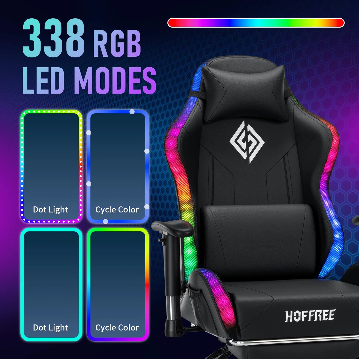 LED Gaming Chair for Children 8-15 Years, Adjustable Gamer Chair with LED Lighting, Footrest & Lumbar Support, Ergonomic PC Chair