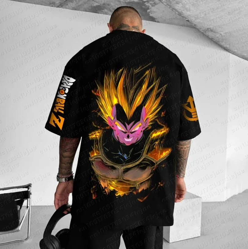 T-shirt Dragon Ball de verão 2026, 100% algodão, com estampado, novo modelo masculino de anime, confortável e respirável, tamanho grande, casual e largo