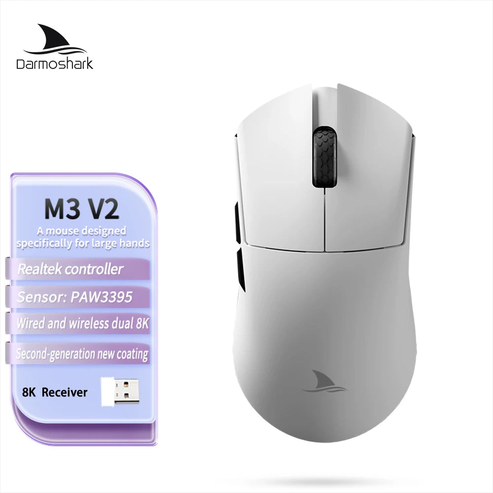 Darmoshark M3 V2 Gaming Mouse Wireless Tri-Mode 8K, PAW3395 Sensor, 26K DPI Ultra-Light Gaming Mouse for PC & Laptop