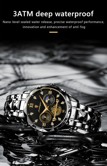 POEDAGAR Top High Quality Man Wristwatch Stainless Steel Chronograph Business Men Watch Waterproof Luminous Quartz Men's Watches