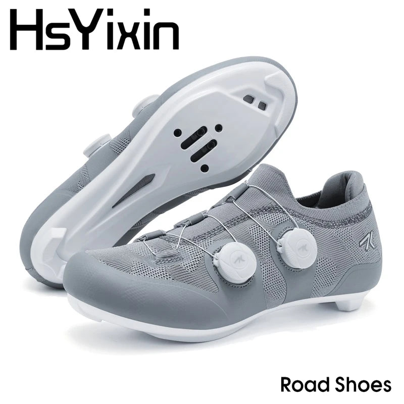 Cycling shoes road bike unisex, HsYixin breathable SPD self-locking non-slip racing road bike shoes flat MTB bicycle sneakers