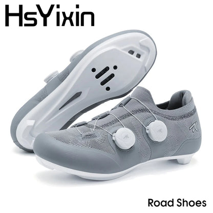 Cycling shoes road bike unisex, HsYixin breathable SPD self-locking non-slip racing road bike shoes flat MTB bicycle sneakers