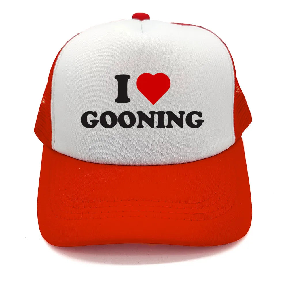 Casquettes de baseball humoristiques « I Love Gooning » – Casquette d'été tendance pour homme en maille, casquette de camionneur humoristique, casquettes unisexes d'extérieur en maille MZ-080