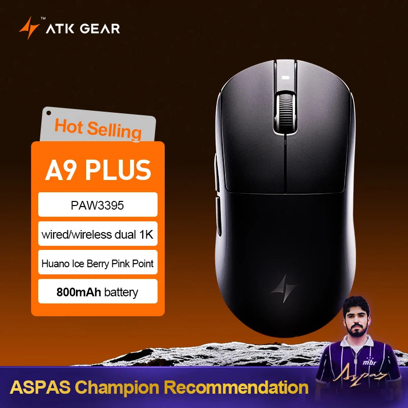 ATK Dragonfly A9 Ultra Wireless Gaming Mouse PAW3950, Tri-Mode 8K Gaming Mouse, Ultra-Lightweight Ergonomic Esports Mouse for FPS Gaming