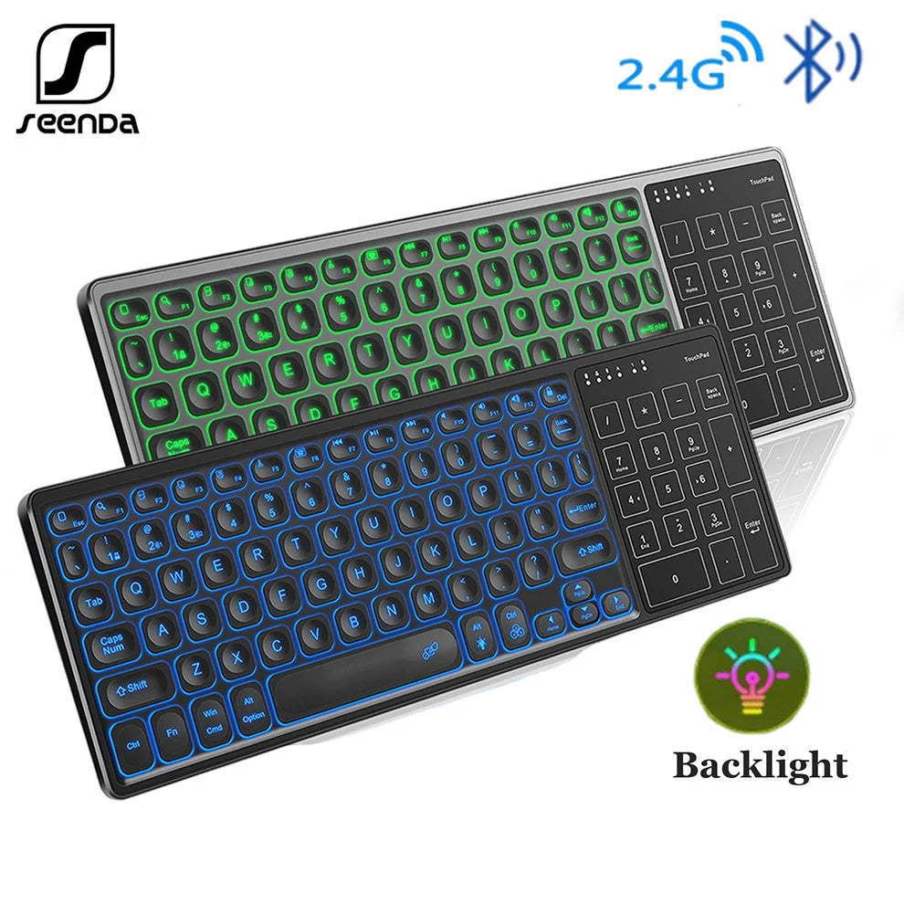 Backlit 7-Colors Bluetooth Keyboard with Touchpad 2.4G Wireless Multimedia Rechargeable Keyboard for Laptop PC Tablet