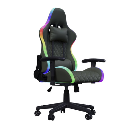 Gaming Chair with Massage Function, Adjustable Backrest, Computer Chair, with Ambient Light, Lumbar Cushion, Pillow, 150 KG