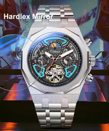 Top Brand Sport Watches with Tourbillon Stainless Steel Rubber Strap Multifunction Dial Automatic Watches Reloj Hombre New