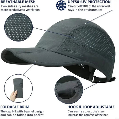 GADIEMKENSD Snabbtorkande, hopfällbara och bärbara basebollkepsar för män, sommar, havsvågbroderi, unisex, sport, solhattar, snapback-keps