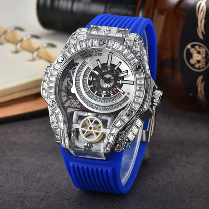 Full diamond Case Business Luxury Top Mens Watches Rubber Strap Color Creative Decorative Quartz Watch Men AAA Clocks Relogio