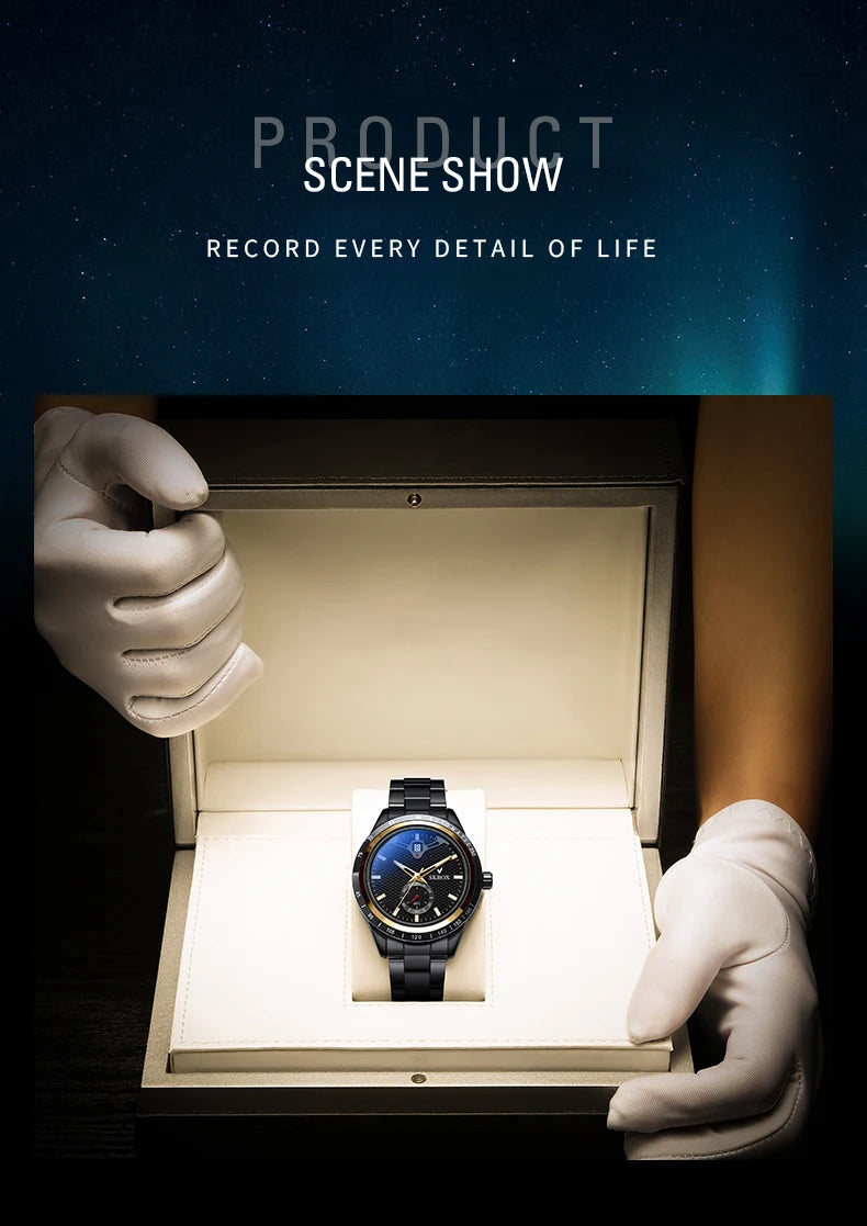 SKROX Luxury Sapphire Stainless Steel Automatic Movement Mechanical Clockwork Man Watch Military Waterproof Men's Wrist Watches