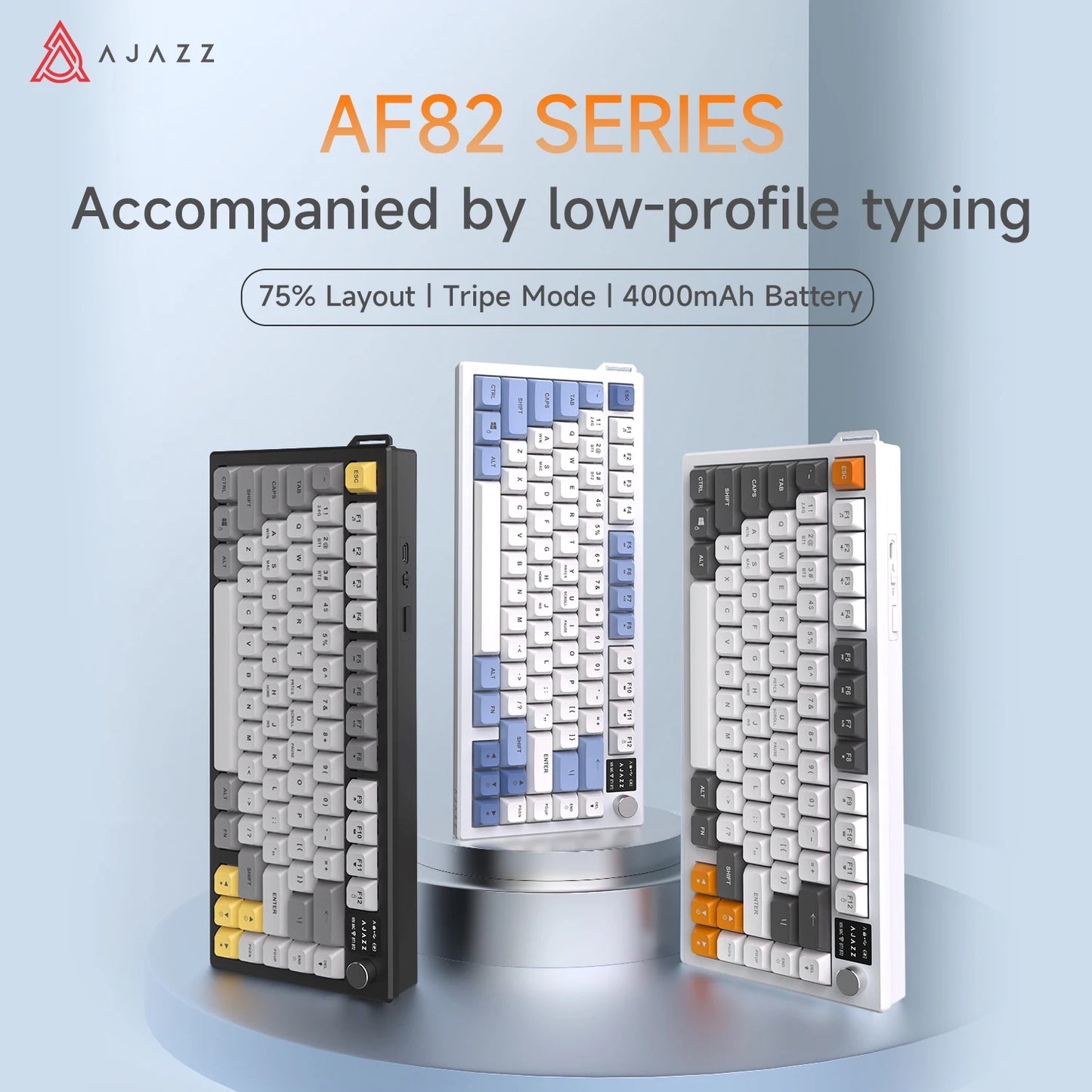 Ajazz AF82 Series 75% Layout Wireless Keyboard with 4000mAh Battery Low Profile Keys Bluetooth Tri-Mode Connectivity RGB