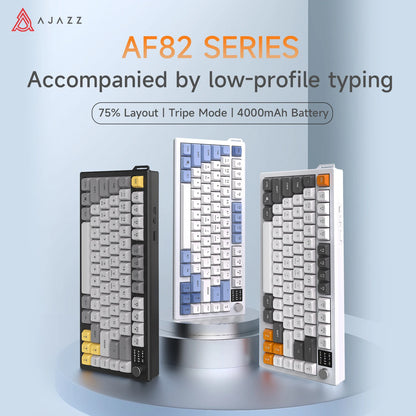 Ajazz AF82 Series 75% Layout Wireless Keyboard with 4000mAh Battery Low Profile Keys Bluetooth Tri-Mode Connectivity RGB
