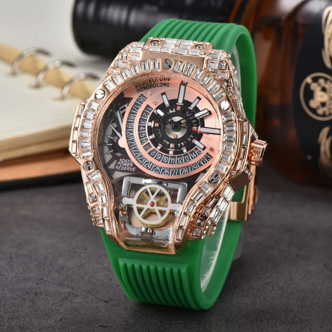 Full diamond Case Business Luxury Top Mens Watches Rubber Strap Color Creative Decorative Quartz Watch Men AAA Clocks Relogio