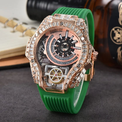 Full diamond Case Business Luxury Top Mens Watches Rubber Strap Color Creative Decorative Quartz Watch Men AAA Clocks Relogio