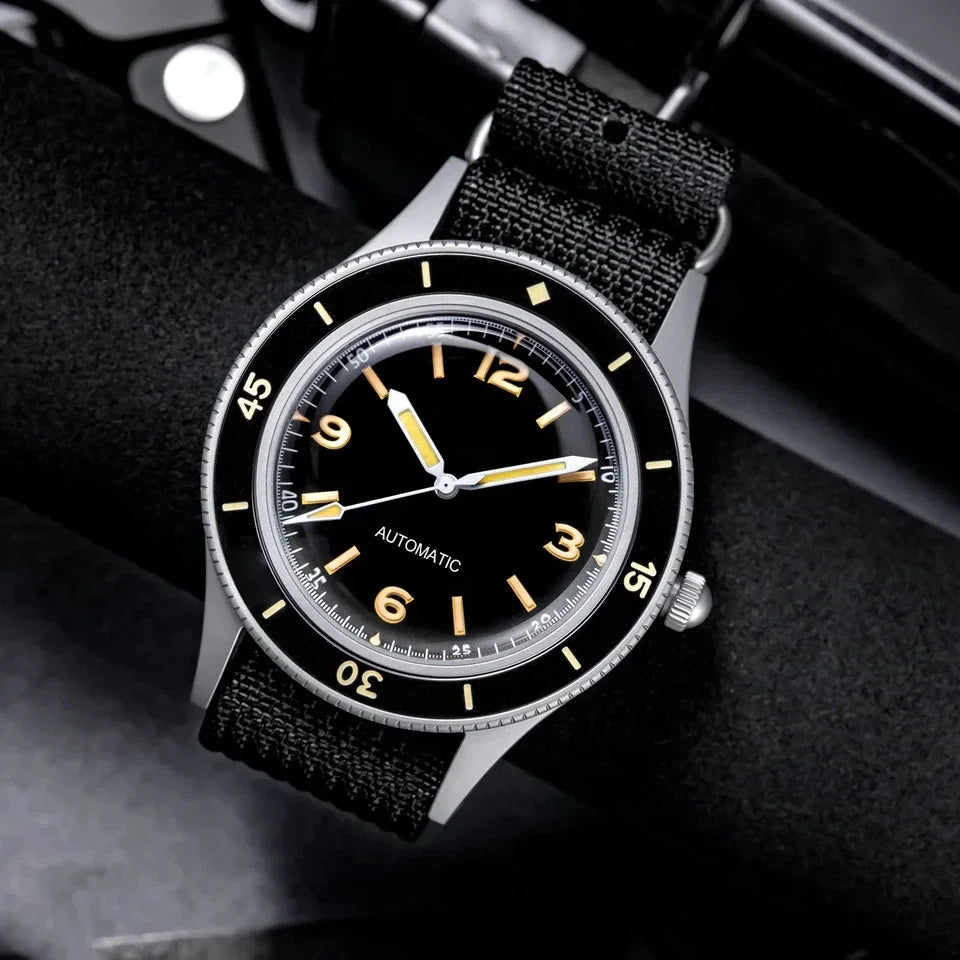 50-Fathoms Retro Black 40mm Double Domed Sapphire Automatic Miyota 8215 Movement Men Watch 20ATM Green Luminous Ceramic Bezel