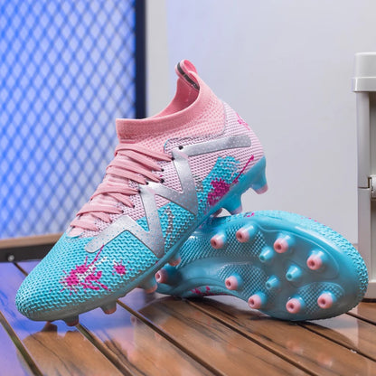 AG/FG Long Studs Soccer Shoes，PU Fabric Mixed Upper，TPU Sole Wear Resistant Anti Slip，Men Women Kids Youth Outdoor Sports
