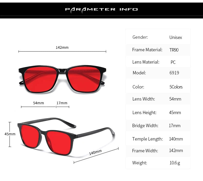 Men Sleep Blue Light Blocking Glasses Women Anti Radiation Computer Eyewear UV500 PC Red Lenses TR90 Square Eyeglasses Frames