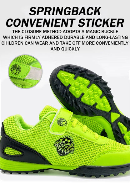 Boys' and Girls' TF Children's Football Shoes Hook and Loop Football Boots No Spikes Lacrosse Beginner Cricket Shoes Baseball Shoes