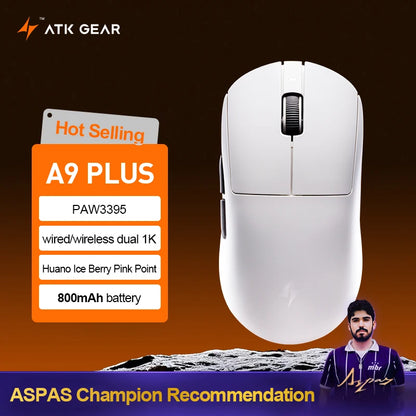ATK Dragonfly A9 Ultra Wireless Gaming Mouse PAW3950, Tri-Mode 8K Gaming Mouse, Ultra-Lightweight Ergonomic Esports Mouse for FPS Gaming
