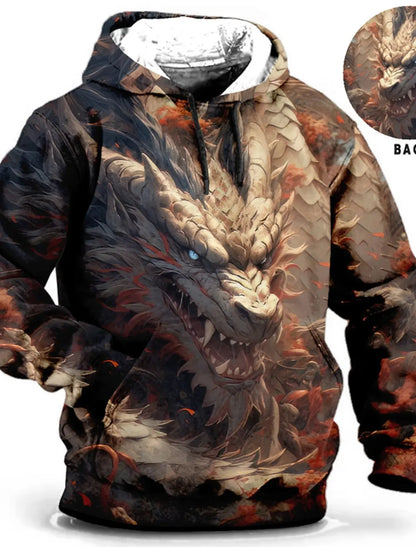 Chinese New Year Dragon Hoodie Mens Graphic Animal Prints Daily Classic Casual 3D Pullover Streetwear Hoodies Long Sleeve Hooded