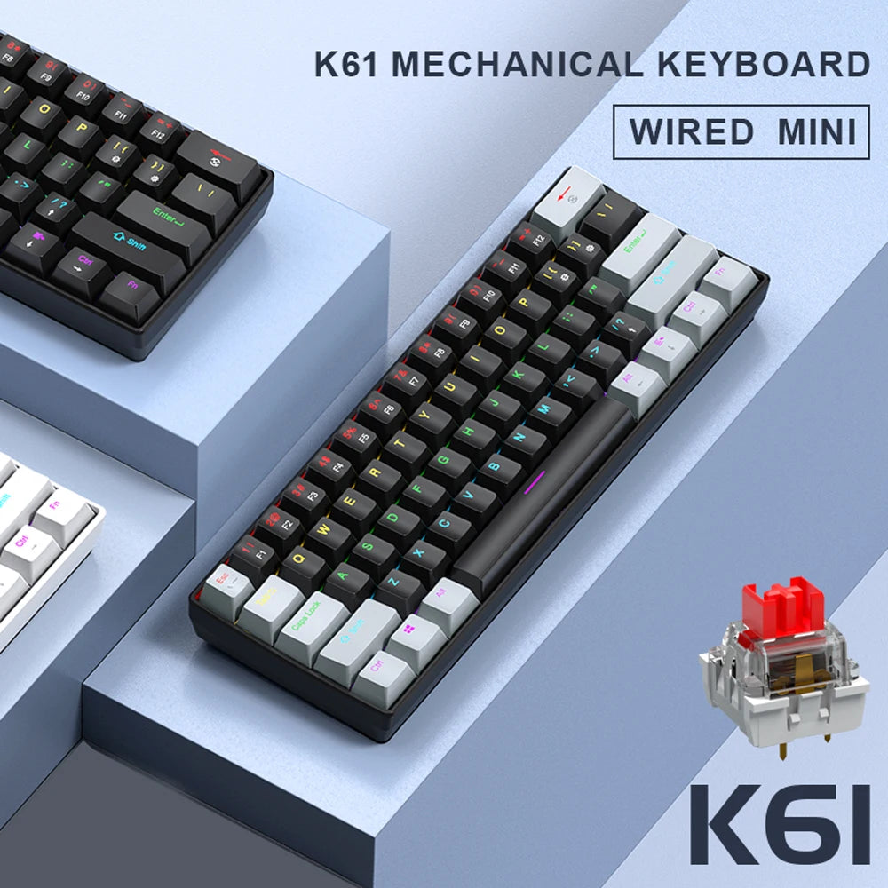 61 Keys RGB Mechanical Keyboard Wired K61 Mini Keyboard 60% Portable Black, White, Red/Blue Switch for Gaming/Work
