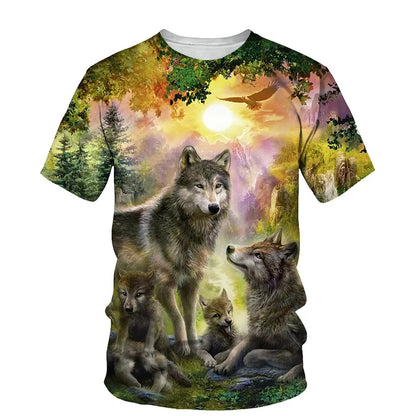 Animal Wolf Pattern 3D Print Men O-Neck Tshirt Fashion Tees Casual Short Sleeve Oversized Y2K Harajuku Unisex Clothing