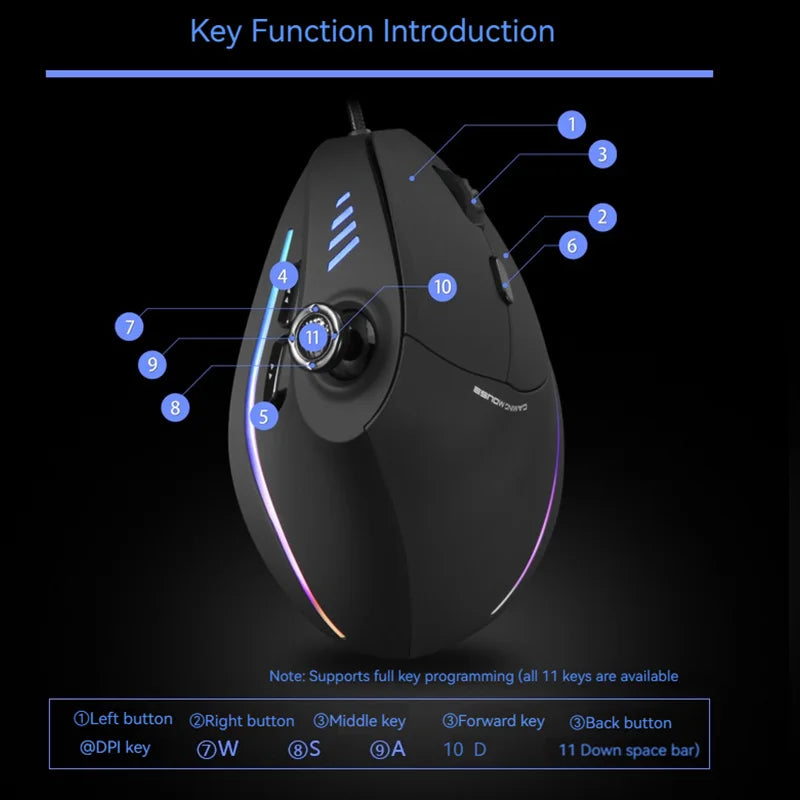 Rato Vertical ZELOTES C-18, rato ótico com 11 teclas, RGB, joysticks e laser programáveis, para PC e computador gaming