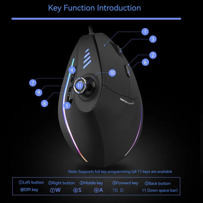 Rato Vertical ZELOTES C-18, rato ótico com 11 teclas, RGB, joysticks e laser programáveis, para PC e computador gaming