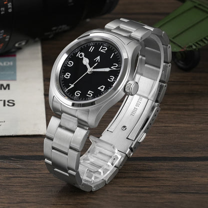 Relógio de Quartzo Vintage Militar Militado ML08 V2 com Movimento VH31, Vidro Duplo de Safira, Luminescência C3 BGW-9, Impermeável, 38mm