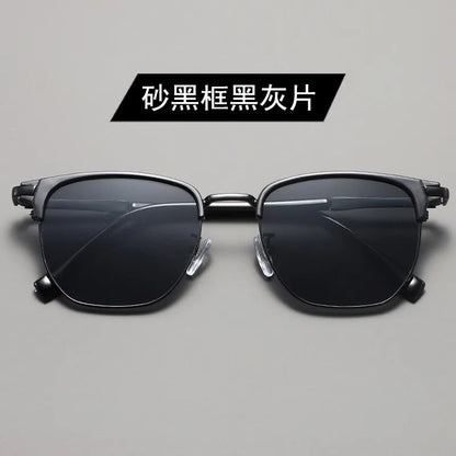 Handsome Half Frame Sunglasses Personalized Retro Rectangular Design Black Gray Eyeglass Lenses UV Resistant Sunglasses
