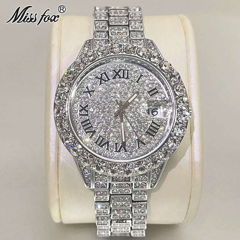 Luxury Jewelry Watch For Women Hip Hop Brand MISSFOX Fashion Waterproof Iced Diamond Quartz WristWatch Ladies Gift Hot Sale