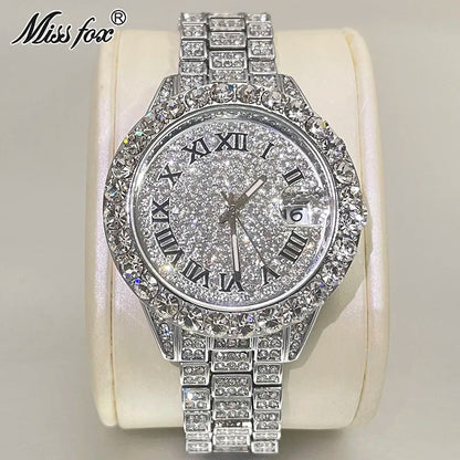 Luxury Jewelry Watch For Women Hip Hop Brand MISSFOX Fashion Waterproof Iced Diamond Quartz WristWatch Ladies Gift Hot Sale