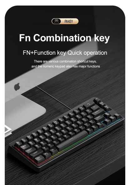 FREEWOLF M68SE 68 Key Mini Wired Keyboard RGB Backlit Type-C 68% Layout Compact Gaming Office PC Laptop