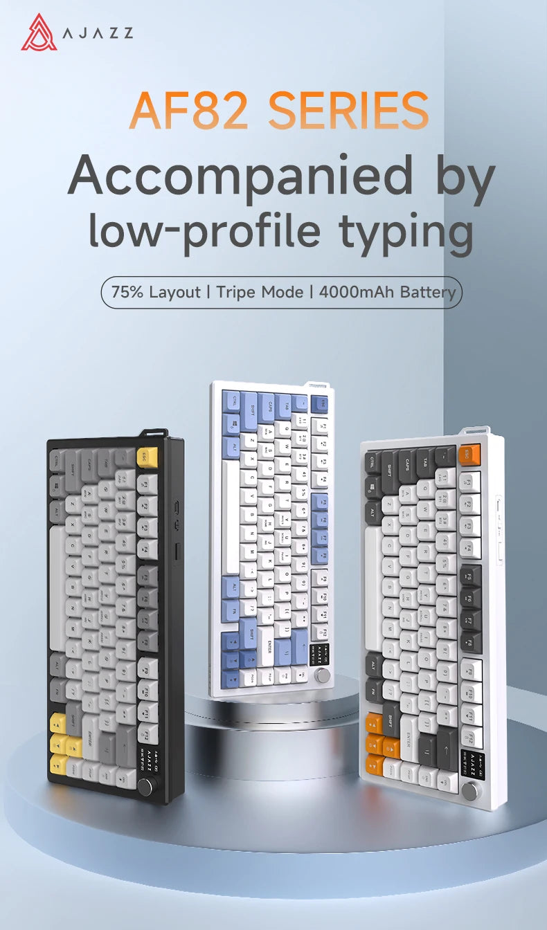 Ajazz AF82 Series 75% Layout Wireless Keyboard with 4000mAh Battery Low Profile Keys Bluetooth Tri-Mode Connectivity RGB