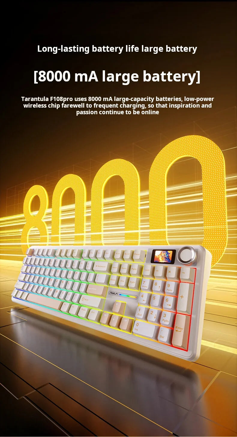 AULA F108 Pro Triple-mode Bluetooth 2.4G Wired Mechanical Keyboard Fully Customizable Hot-Swappable Keys Gasket Structure RGB