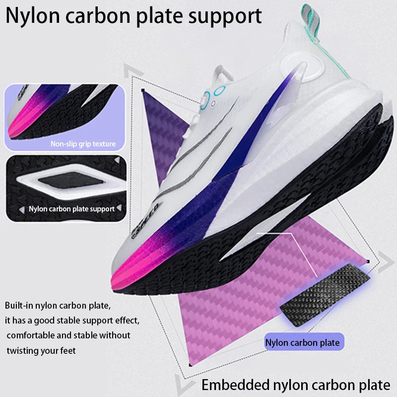 Men Carbon Board Running Shoes Marathon Long-Distance Running Sports Shoes Support Stable Casual Women Breathable Running Shoes