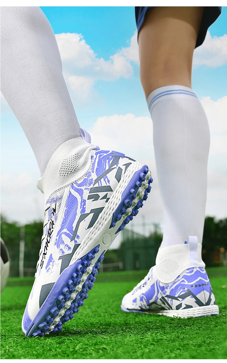 Double Star Men's High-Top TF Turf Football Boots, Youth & Student Edition, Adult & Kids, Professional Match & Training Soccer S