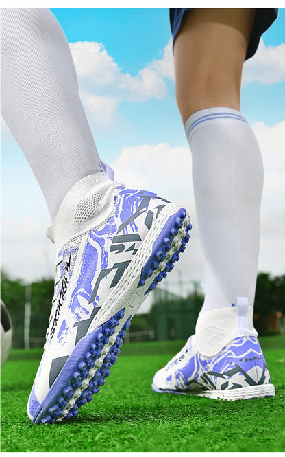 Double Star Men's High-Top TF Turf Football Boots, Youth & Student Edition, Adult & Kids, Professional Match & Training Soccer S