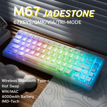 Teclado mecânico XVX M67 JadeStone com teclas IMD-Tech, hot-swappable, gasket, tri-mode, RGB personalizado, sem fios, 65%