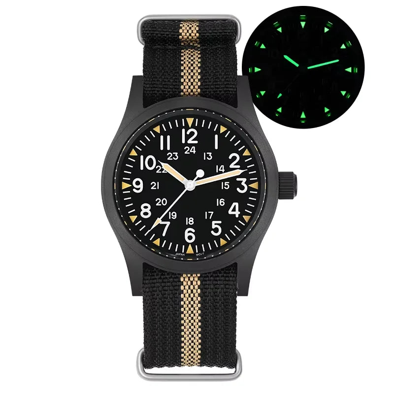 Militado ML05 Military Watch VH31 Sweep Quartz Movement Top Hat Domed Sapphire Crystal Vintage Watch 100m Waterproof Mens Watch