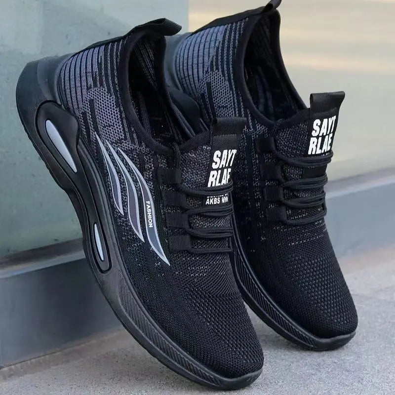 Breathable Running Shoes Men's Sporty Casual Outdoor Travel Lightweight Rubber Outsole Flat Heel round Toe Knitted Mesh Upgraded