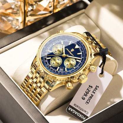 POEDAGAR Fashion Men's Quartz Watch Stainless Steel Waterproof Luminous Man Watch Chronograph Date Multifunction Watches For Men