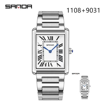 SANDA 9031/1108 Sport Casual Women Men Quartz Watches Reloj Luxury Couple Watch Resistant Leather Strap Square Dial Waterproof