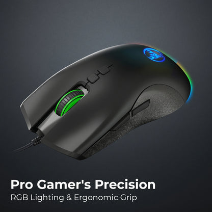 High-End Ergonomic Gaming Mouse, USB Wired Gaming Mouse with 6400 DPI, RGB Breathing LED Lights, Anti-Slip Grip, 7 Programmable Buttons for PC