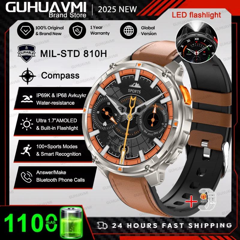 New Original 1100mAh Battery Men Smart Watch Outdoor GPS 10ATM Waterproof Bluetooth Call Sport Smartwatch For Android IOS Phones
