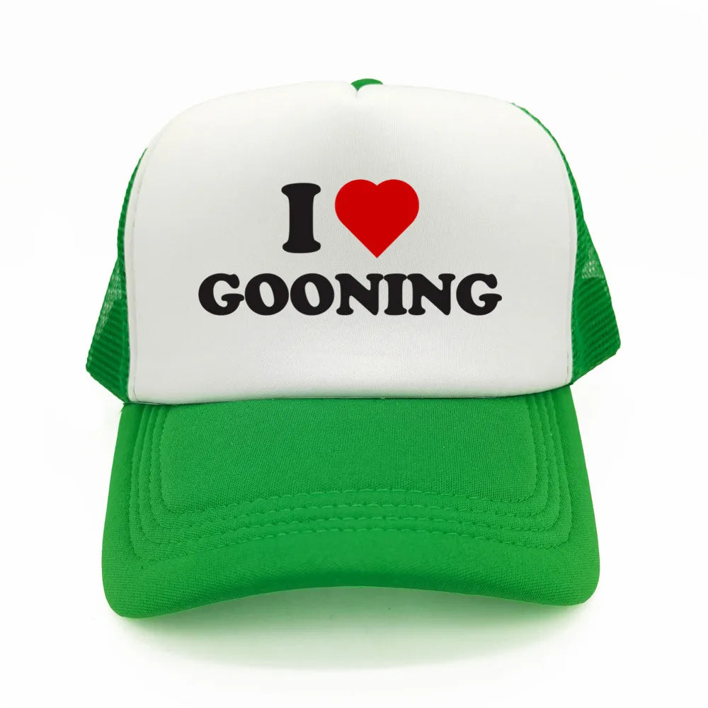 Casquettes de baseball humoristiques « I Love Gooning » – Casquette d'été tendance pour homme en maille, casquette de camionneur humoristique, casquettes unisexes d'extérieur en maille MZ-080