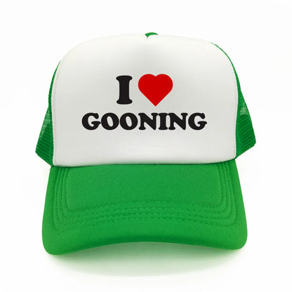 Casquettes de baseball humoristiques « I Love Gooning » – Casquette d'été tendance pour homme en maille, casquette de camionneur humoristique, casquettes unisexes d'extérieur en maille MZ-080