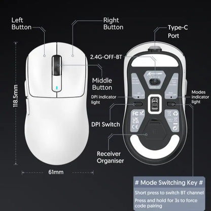 ATTACK SHARK X3 Rato de três modos 1K Hz, X3Pro Rato sem fios Bluetooth 4K Hz leve, PAW3395, velocidade de movimento 650IPS